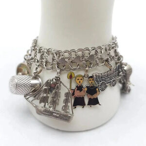 Vintage Sterling Silver Charm Bracelet Huge Travel Collection Rare 1950s 60s MCM